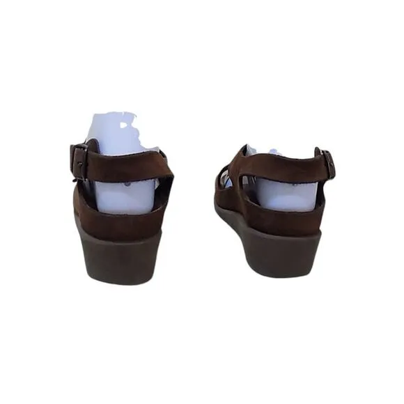 Mephisto Sandals EU 39 US 9 Women Brown Leather Wedge Summer Buckle Ankle Strap