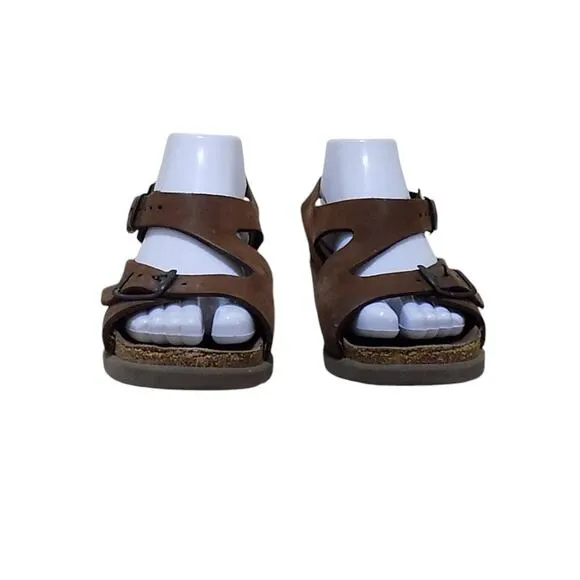 Mephisto Sandals EU 39 US 9 Women Brown Leather Wedge Summer Buckle Ankle Strap