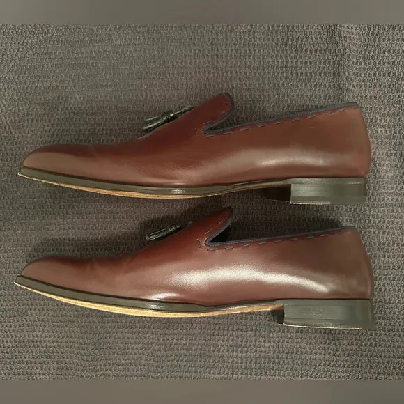 Mezlan Brown &amp; Navy Tassel Leather Loafers 11.5M