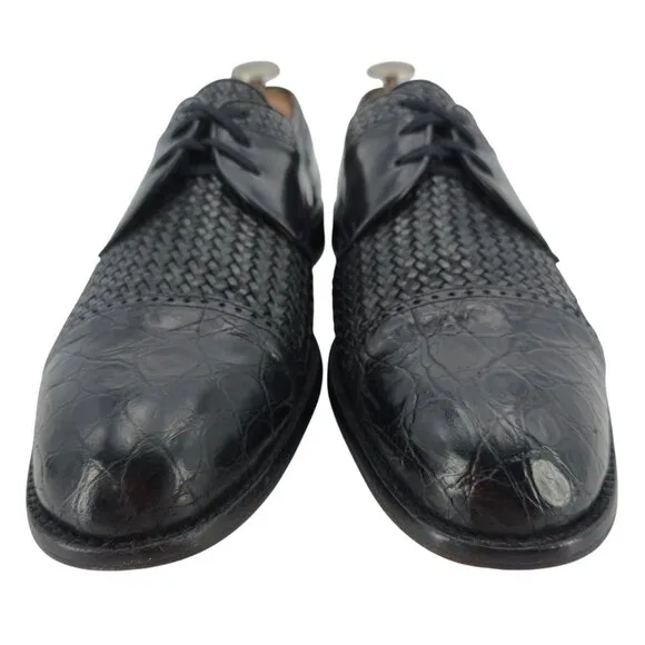 Mezlan Exotic Mens 12M Black Crocodile Woven Leather Cap-toe Derby Dress Shoes