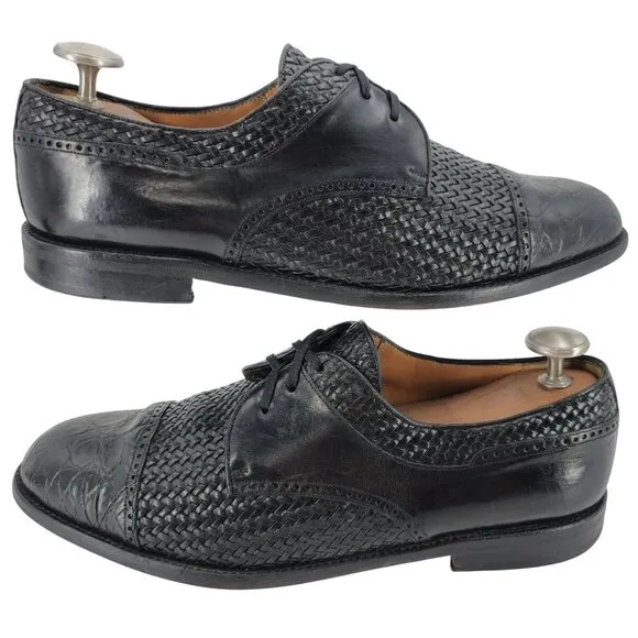 Mezlan Exotic Mens 12M Black Crocodile Woven Leather Cap-toe Derby Dress Shoes