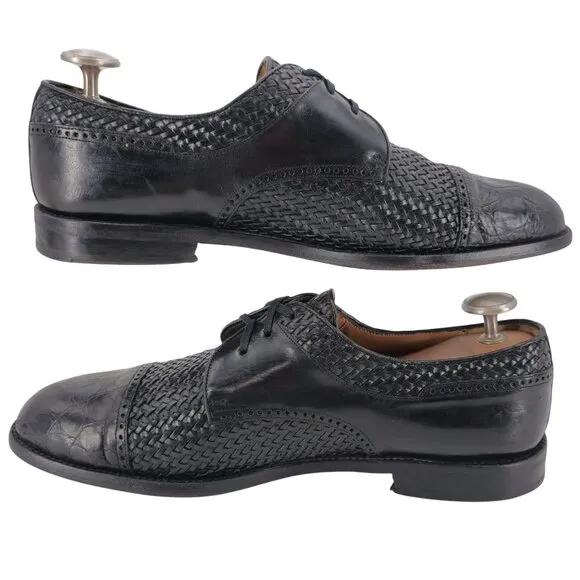 Mezlan Exotic Mens 12M Black Crocodile Woven Leather Cap-toe Derby Dress Shoes