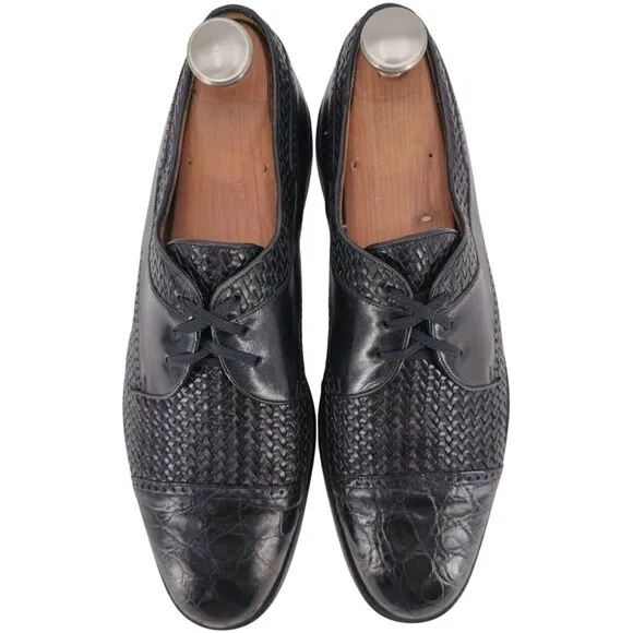 Mezlan Exotic Mens 12M Black Crocodile Woven Leather Cap-toe Derby Dress Shoes