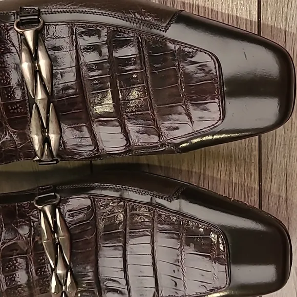 MEZLAN Genuine Dark Brown Crocodile Croc Sz 9.5 M Mens‎ Abstract Loafers Shoes