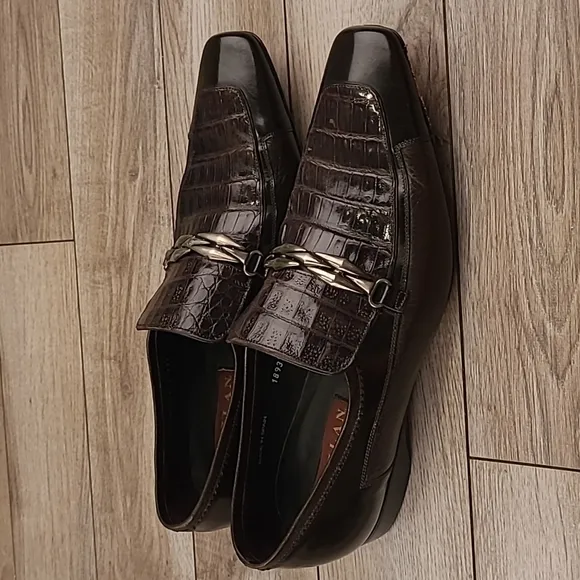 MEZLAN Genuine Dark Brown Crocodile Croc Sz 9.5 M Mens‎ Abstract Loafers Shoes