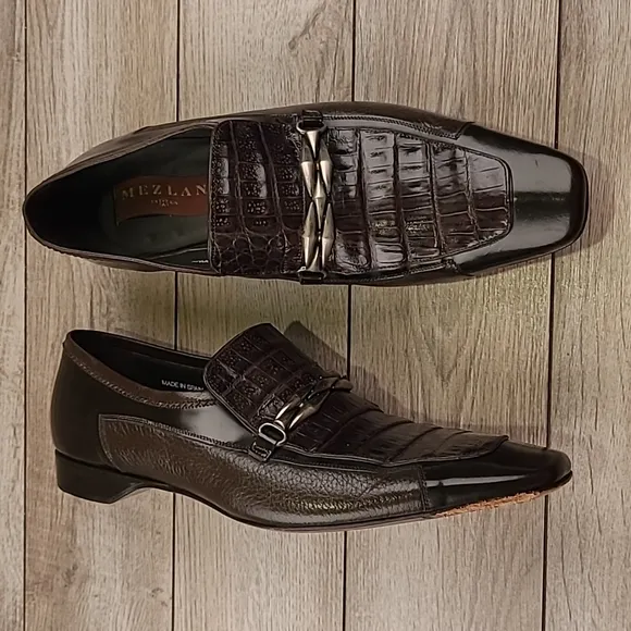MEZLAN Genuine Dark Brown Crocodile Croc Sz 9.5 M Mens‎ Abstract Loafers Shoes
