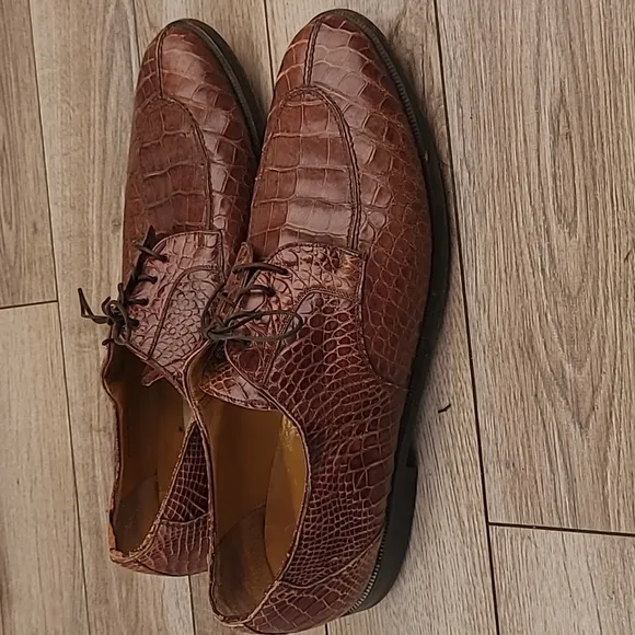 MEZLAN Princeton Crocodile Croc‎ Brown Sz 13 Mens Oxford Dress Shoes