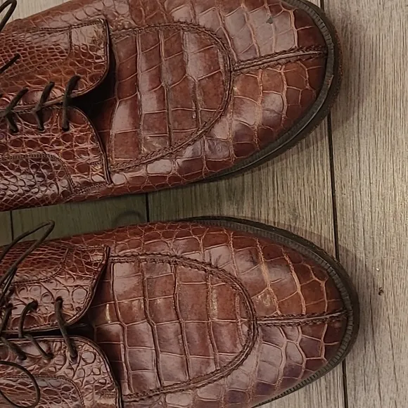 MEZLAN Princeton Crocodile Croc‎ Brown Sz 13 Mens Oxford Dress Shoes