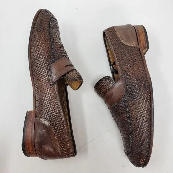 Mezlan Shoes Mens 9 Dress Oxford Derby Brogue Loafer Woven Braided Brown Adult