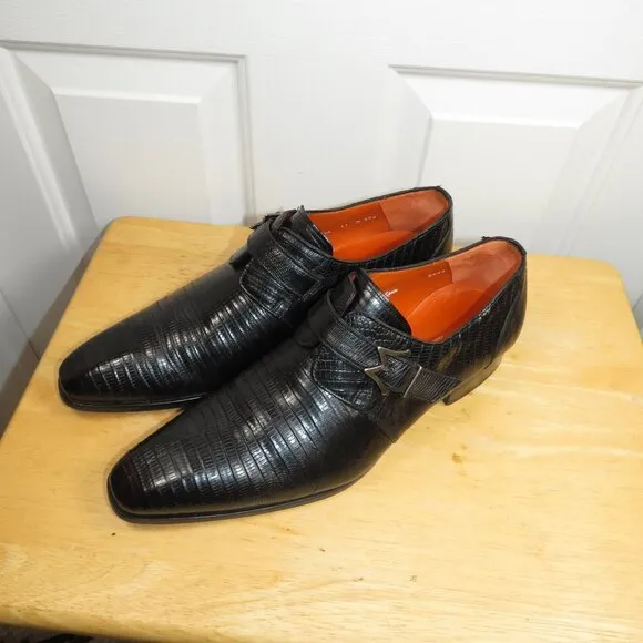 Mezlan Size 11 M Lizard Skin Monk Strap Black Dress Spain Shoes MEN'S Athens