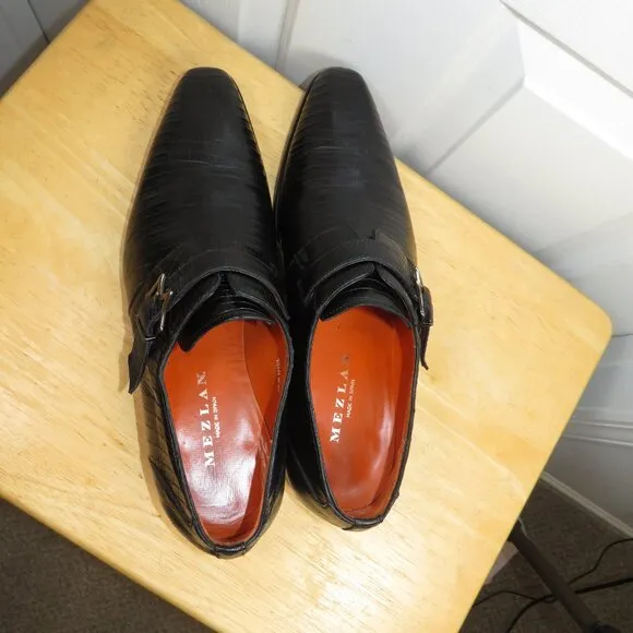 Mezlan Size 11 M Lizard Skin Monk Strap Black Dress Spain Shoes MEN'S Athens