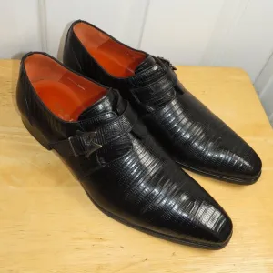 Mezlan Size 11 M Lizard Skin Monk Strap Black Dress Spain Shoes MEN'S Athens
