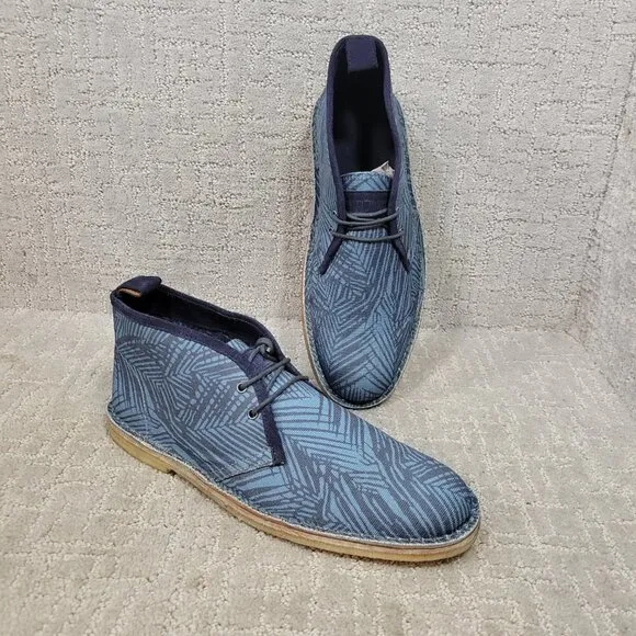 Michael Bastian Stitchout Men's Size 7.5 US Blue Leaf Canvas Chukka Boots
