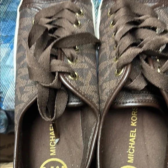 Michael Kors Brown Leather Sneakers with Textured Finish - unisex