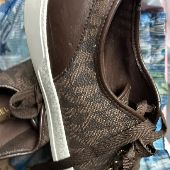 Michael Kors Brown Leather Sneakers with Textured Finish - unisex