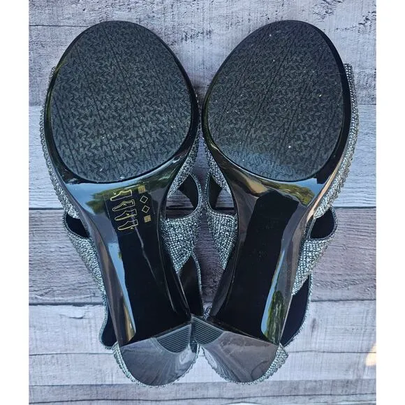 MICHAEL KORS Crystal Rhinestone Sparkle Silver Black Heels Shoes Women's 10M