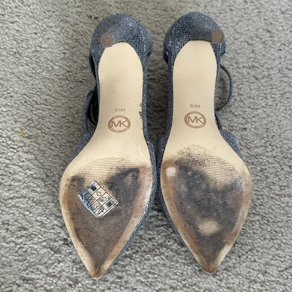 Michael Kors Heels Dark Silver Sparkles Strappy Closed Toe Size 8.5M