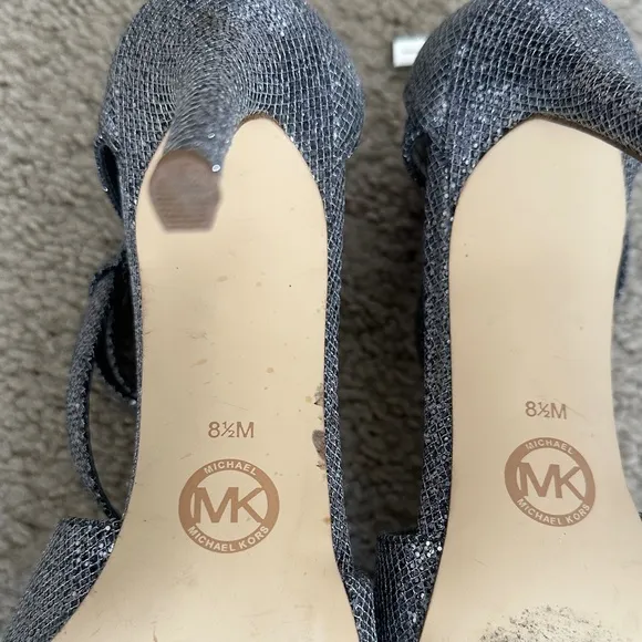 Michael Kors Heels Dark Silver Sparkles Strappy Closed Toe Size 8.5M