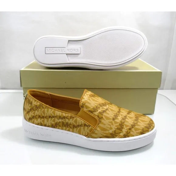 Michael Kors Keaton Slip On Sneakers MK Signature Marigold Yellow Size 7