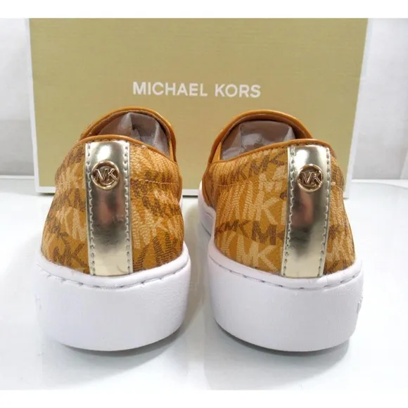 Michael Kors Keaton Slip On Sneakers MK Signature Marigold Yellow Size 7