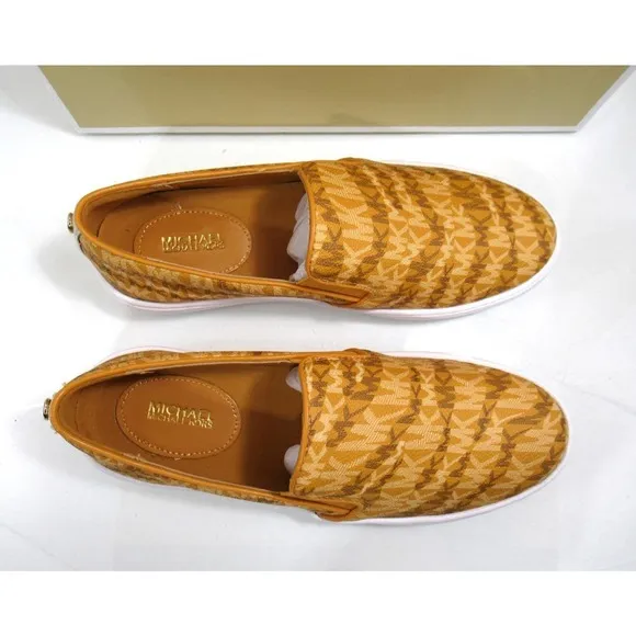 Michael Kors Keaton Slip On Sneakers MK Signature Marigold Yellow Size 7