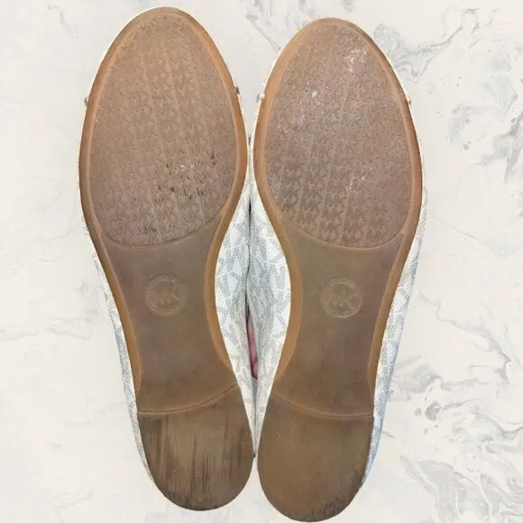 Michael Kors Monogram Ballerina Shoes Flats Gold Lock And Bow Women’s Size 8.5M