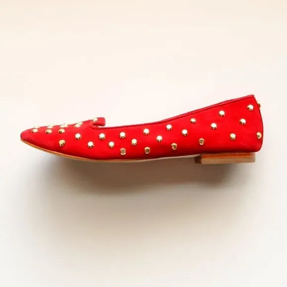 Michael Kors Red Suede Leather Gold Stud Low Heel Shoes / Flats / Slip On Shoes