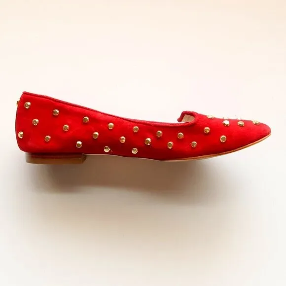 Michael Kors Red Suede Leather Gold Stud Low Heel Shoes / Flats / Slip On Shoes
