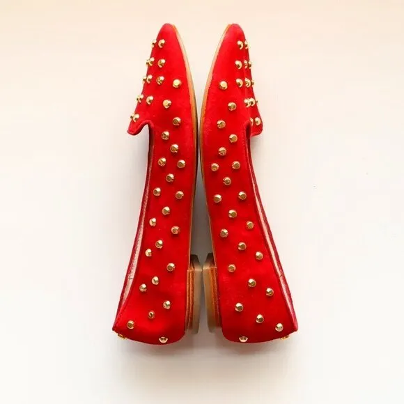 Michael Kors Red Suede Leather Gold Stud Low Heel Shoes / Flats / Slip On Shoes