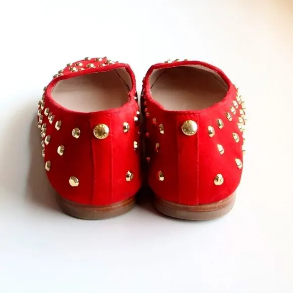 Michael Kors Red Suede Leather Gold Stud Low Heel Shoes / Flats / Slip On Shoes