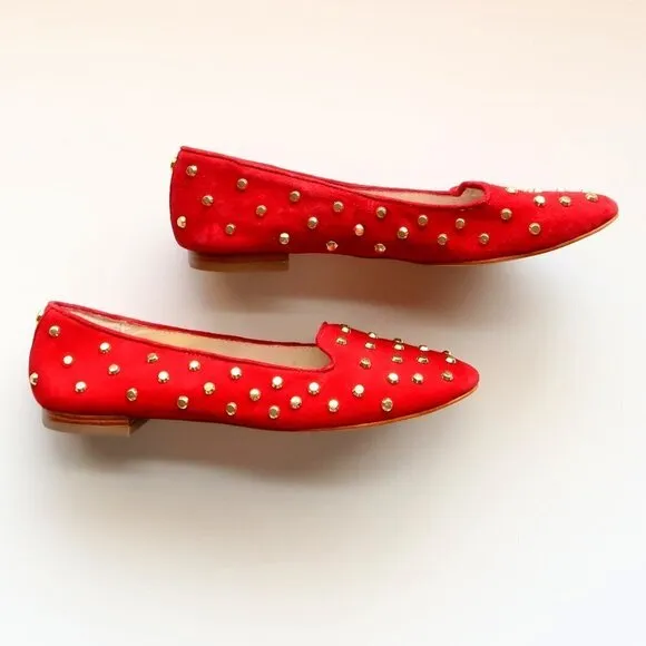 Michael Kors Red Suede Leather Gold Stud Low Heel Shoes / Flats / Slip On Shoes