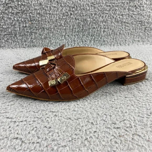 Michael Kors Ripley Pointed Toe Mule Slip on Brown Womens 7M Leather Upper Bow