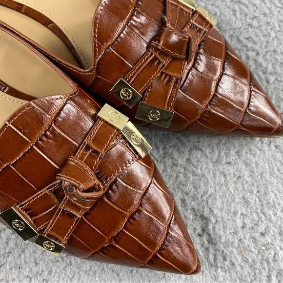 Michael Kors Ripley Pointed Toe Mule Slip on Brown Womens 7M Leather Upper Bow