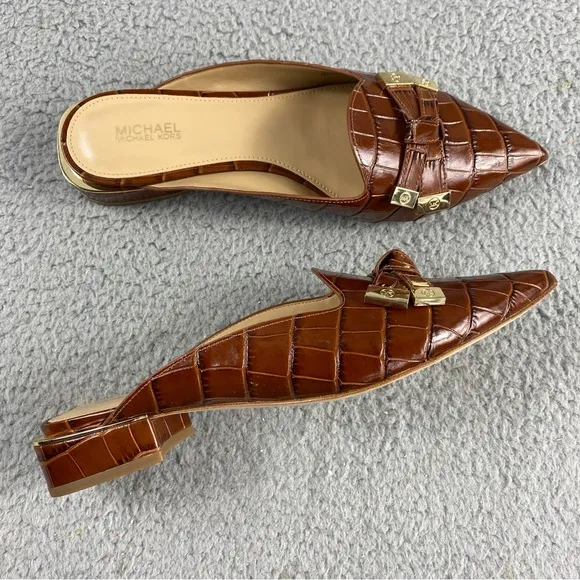 Michael Kors Ripley Pointed Toe Mule Slip on Brown Womens 7M Leather Upper Bow