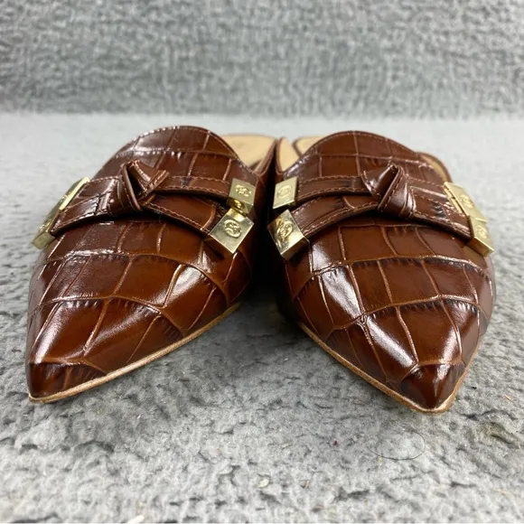 Michael Kors Ripley Pointed Toe Mule Slip on Brown Womens 7M Leather Upper Bow