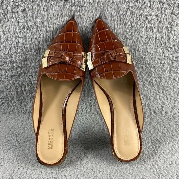 Michael Kors Ripley Pointed Toe Mule Slip on Brown Womens 7M Leather Upper Bow
