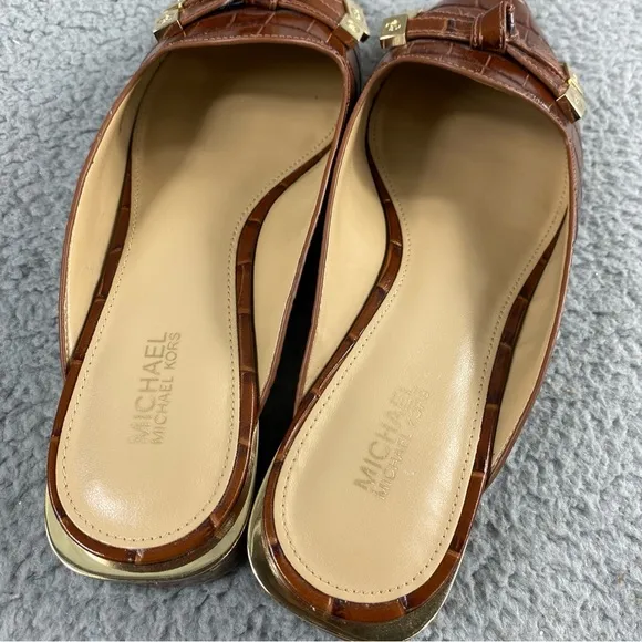 Michael Kors Ripley Pointed Toe Mule Slip on Brown Womens 7M Leather Upper Bow