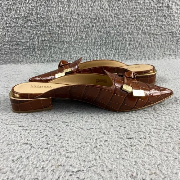 Michael Kors Ripley Pointed Toe Mule Slip on Brown Womens 7M Leather Upper Bow