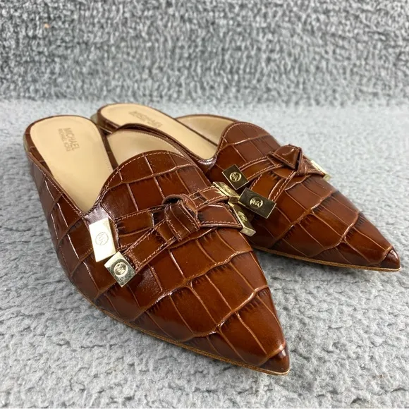 Michael Kors Ripley Pointed Toe Mule Slip on Brown Womens 7M Leather Upper Bow