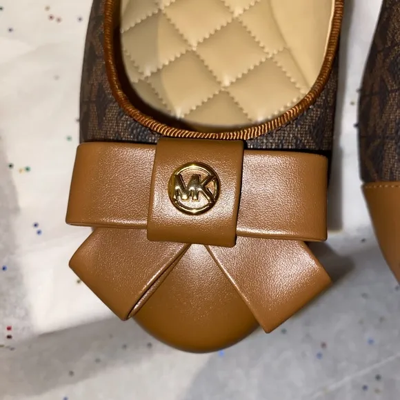 Michael Kors Signature Print Gale Flats, Size 6, Color: Brown