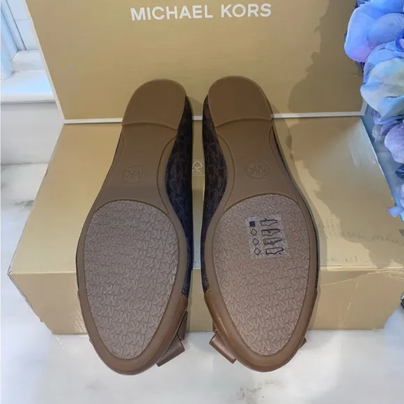 Michael Kors Signature Print Gale Flats, Size 6, Color: Brown