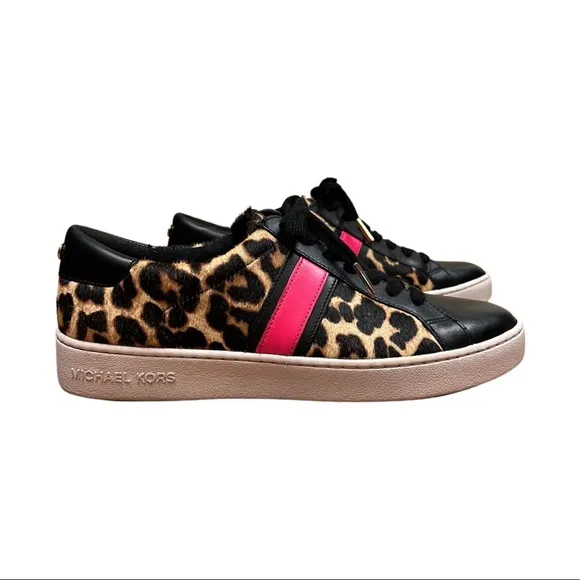 Michael Kors Sneakers, Hot pink/Fuscia stripe and leopard animal print calf fur