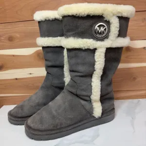 Michael Kors Tall Winter Boots Shearling Lined Suede Gray Boots Size 9M
