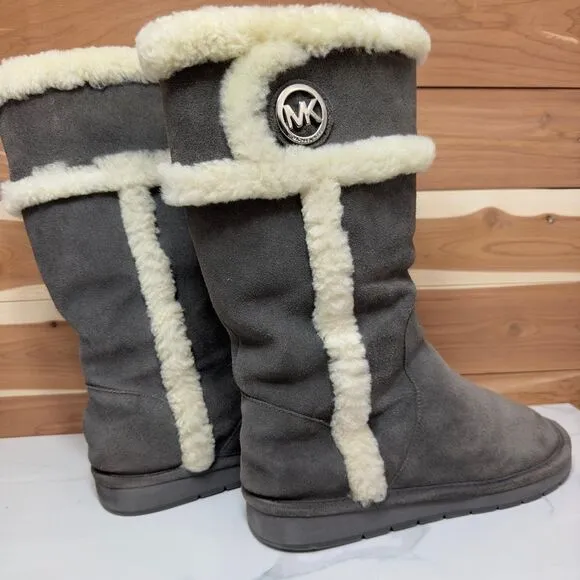 Michael Kors Tall Winter Boots Shearling Lined Suede Gray Boots Size 9M