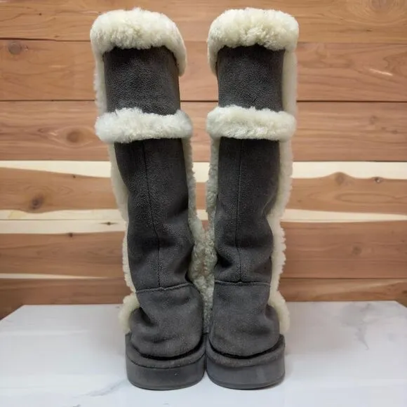 Michael Kors Tall Winter Boots Shearling Lined Suede Gray Boots Size 9M