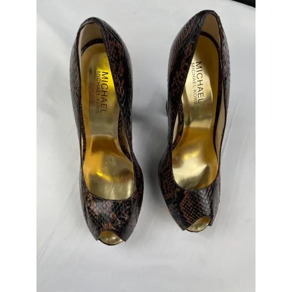 Michael Kors Women's Brown Genuine Snake Shoes/Heels 5.25&quot; Size 7.5 SKU  4234