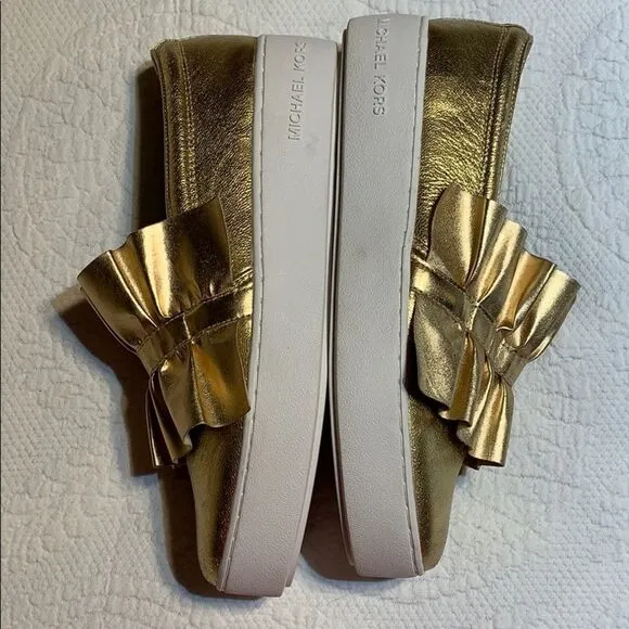 Michael MK Gold Slip on Shoes. Size 9