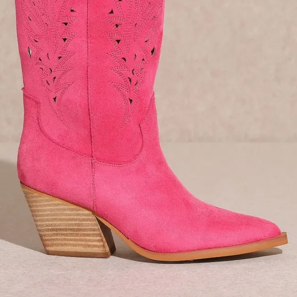 MIIM Festival Olivia Pink Faux Suede Leather Women's Western Heeled Cowboy Boots
