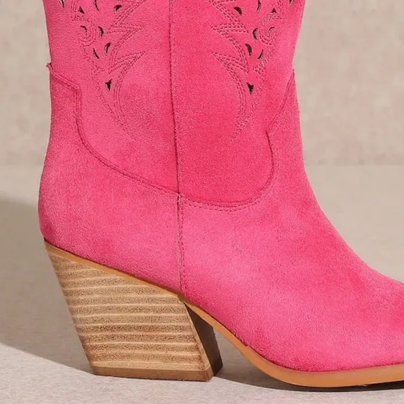 MIIM Festival Olivia Pink Faux Suede Leather Women's Western Heeled Cowboy Boots