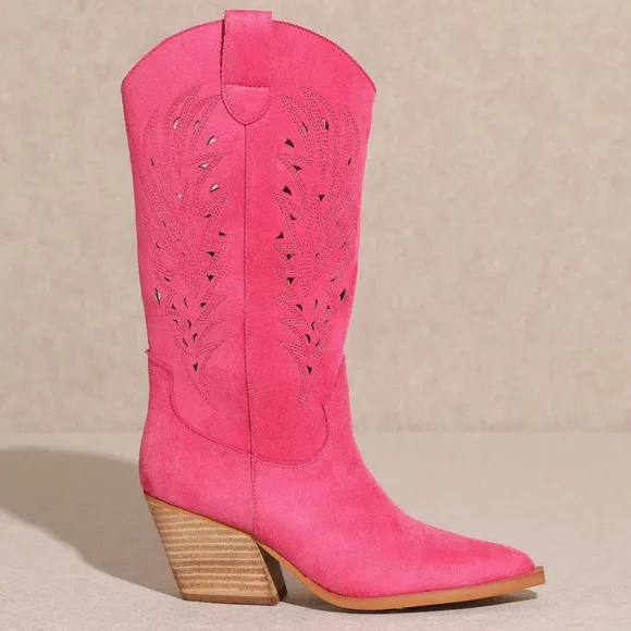 MIIM Festival Olivia Pink Faux Suede Leather Women's Western Heeled Cowboy Boots